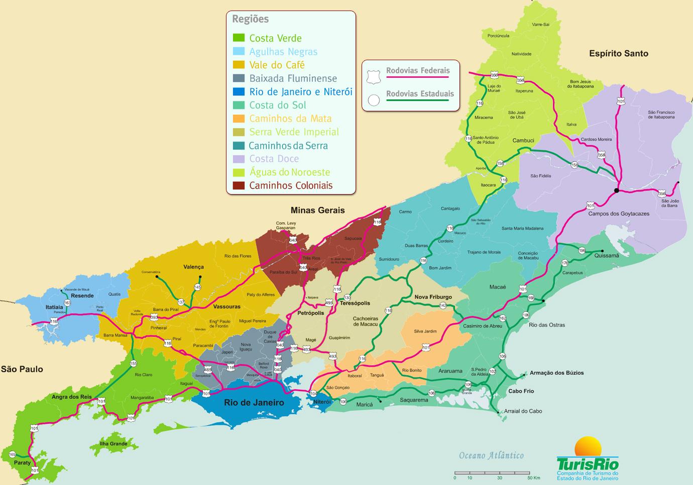 Plan régions état de Rio de Janeiro - Carte régions état de Rio de Janeiro  (Brésil)